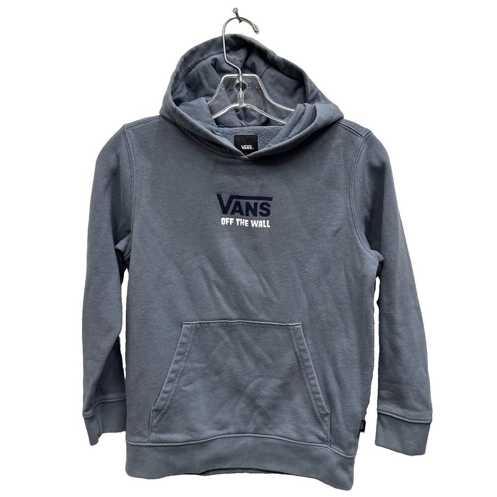 Vans Off The Wall Hoodie Men S Blue Gray Pocket Logo Skeleton Skate Graphic